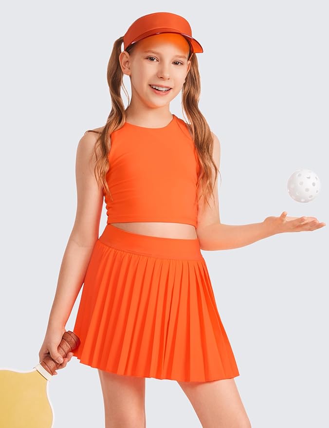 Youth Girls Pleated Tennis Skirt - Orange - SALE