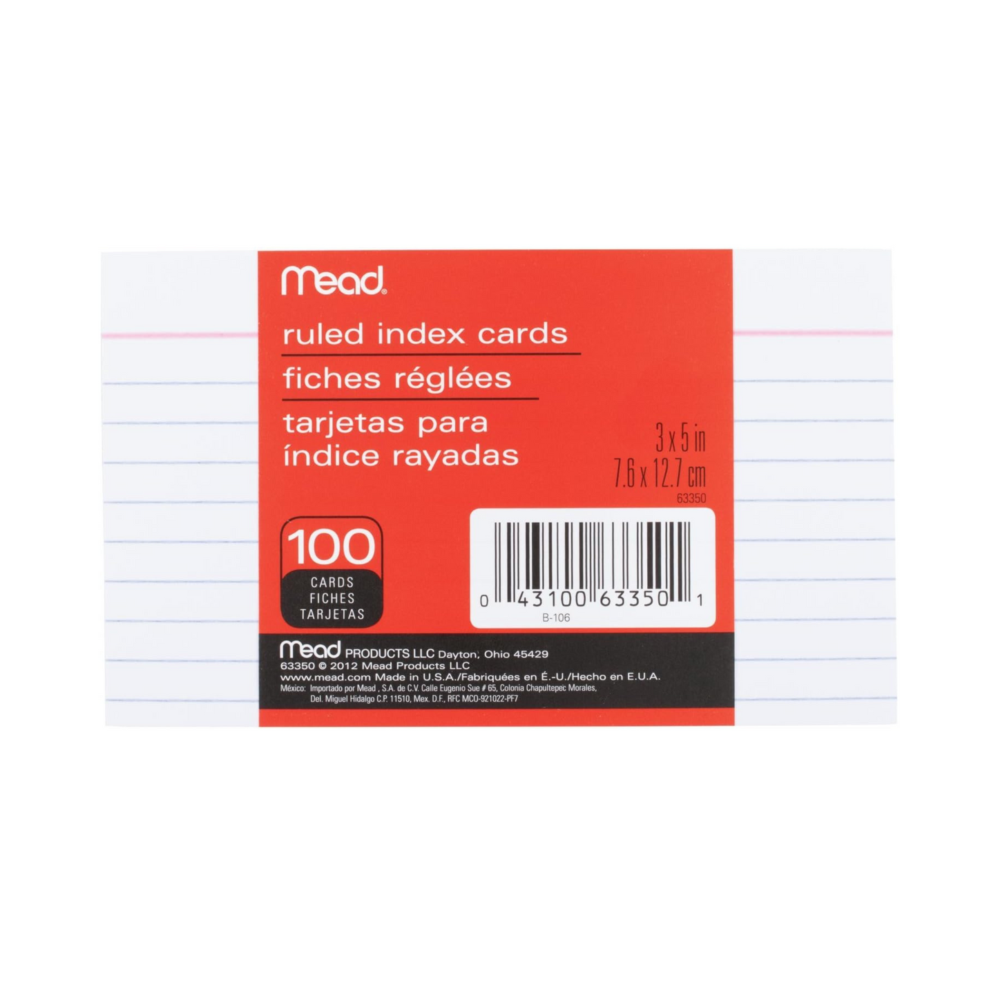 Mead Ruled Index Cards 100pk - 3" x 5"