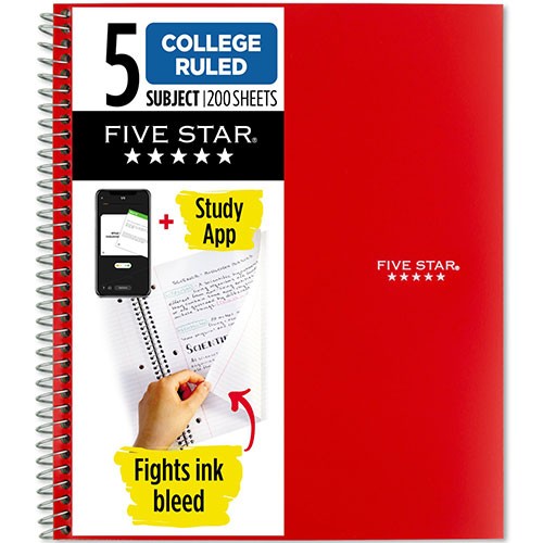 Mead Five Star 5 Subject Spiral Notebook - College Ruled