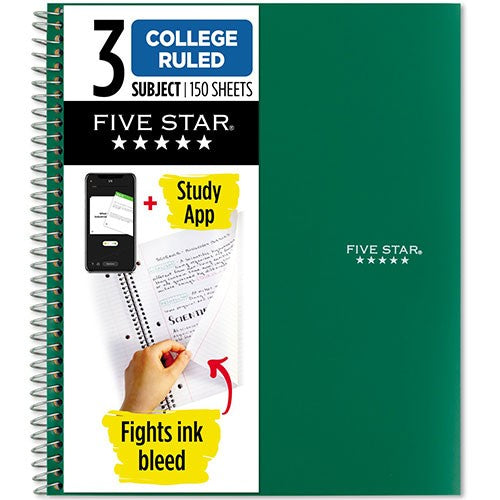 Mead Five Star 3 Subject Spiral Notebook - College Ruled
