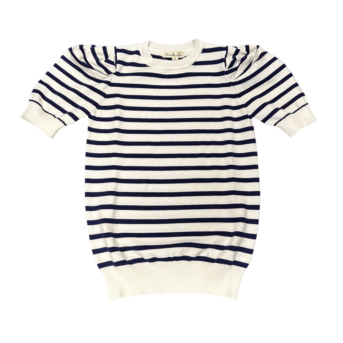 Ladies Striped Short Sleeve Sweater