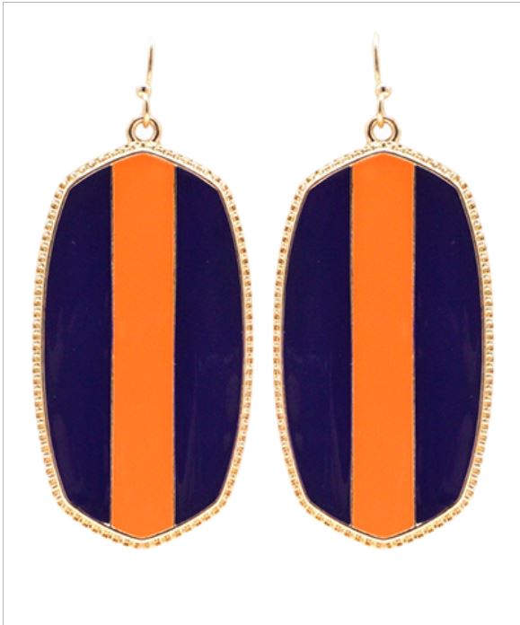 Orange and Navy Stripe Oval Earring