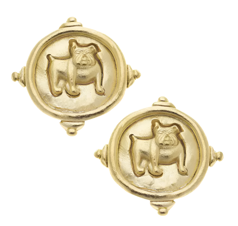 Bulldog Earrings by Susan Shaw (Gold or Silver)