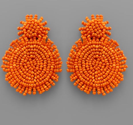 Double Bead Disk Earrings - Orange