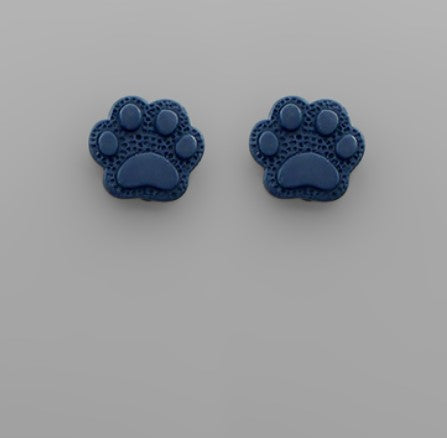 Navy Clay Stud Paw Earrings - small