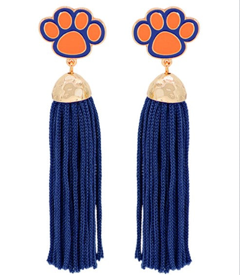 EARRING - PAW TASSLE ORG/NVY