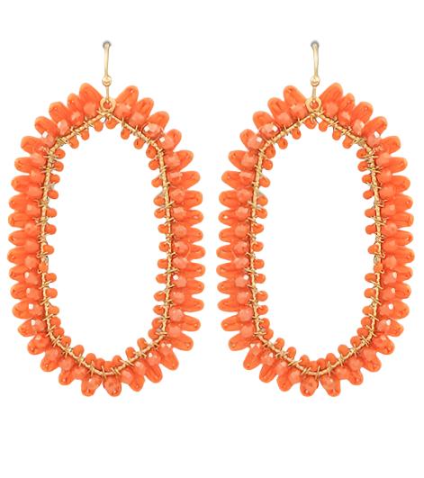 EARRING - ORANGE BEADS HEX DROPS