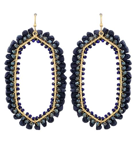 EARRING - NAVY BEADS HEX DROPS