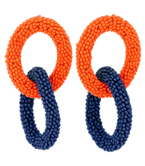 EARRING - BEADED LOOPS ORG/NVY