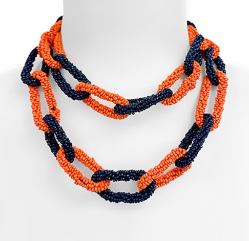 Orange Navy Seed Bead Chain Necklace