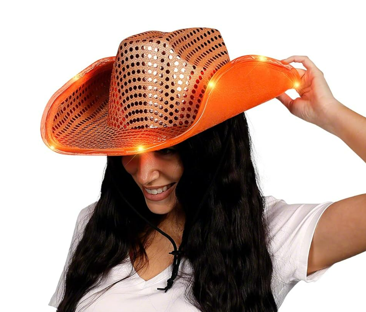 Orange Sequin Light-Up Cowboy Hat