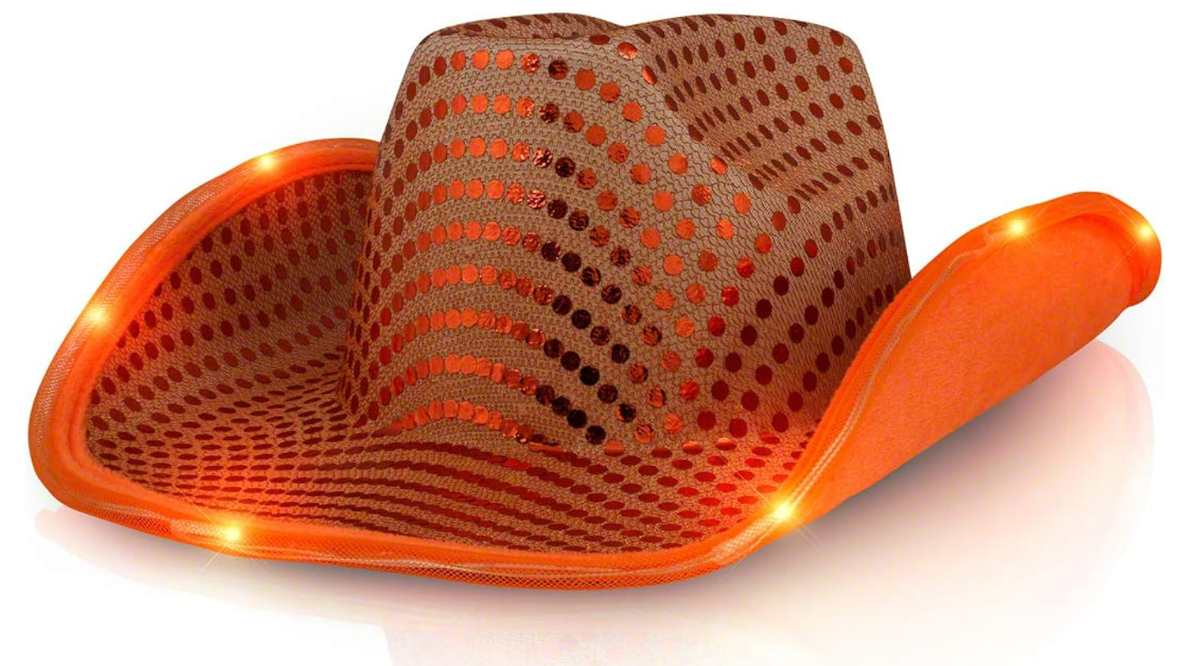 Orange Sequin Light-Up Cowboy Hat