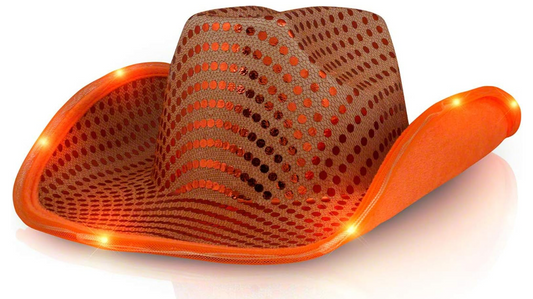 Orange Sequin Light-Up Cowboy Hat