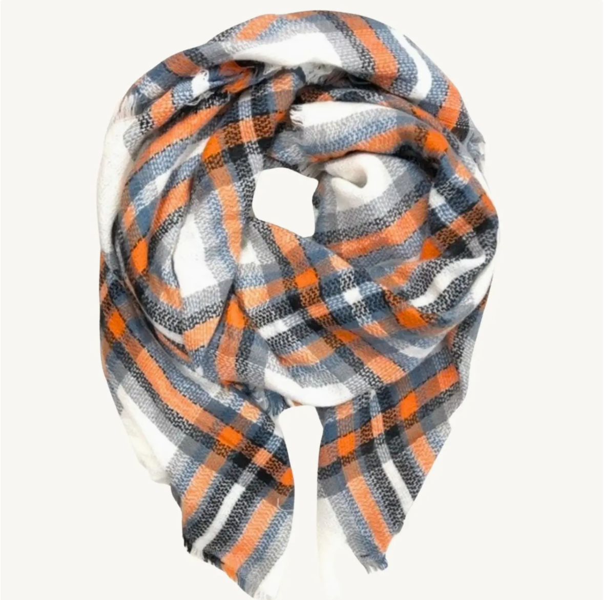 Ivory and Orange Plaid Scarf