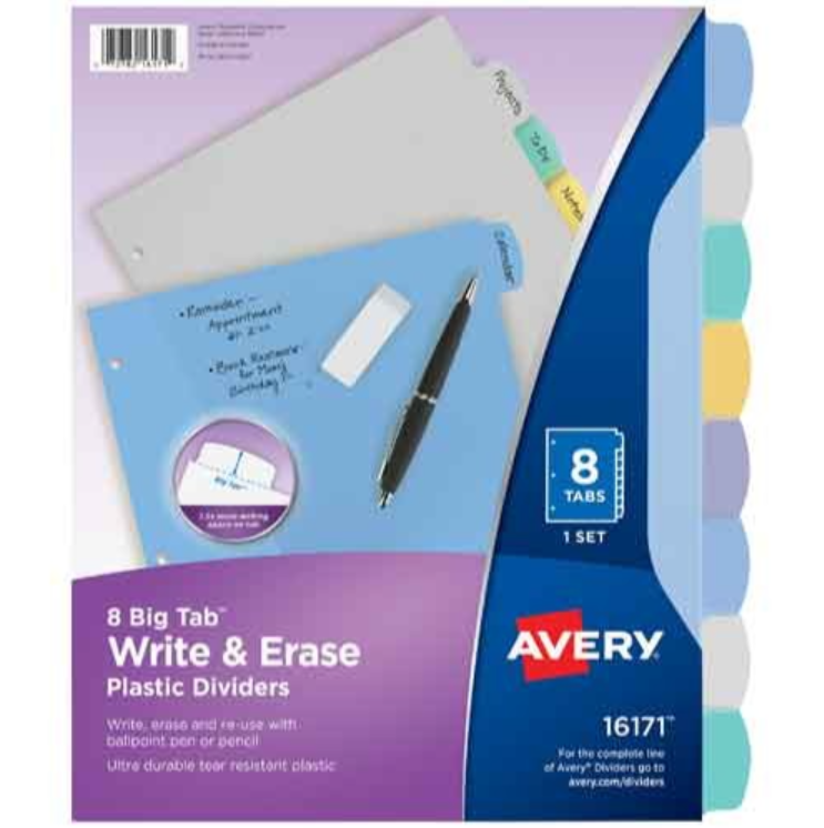 Avery Write-On Dividers - Different Options Available