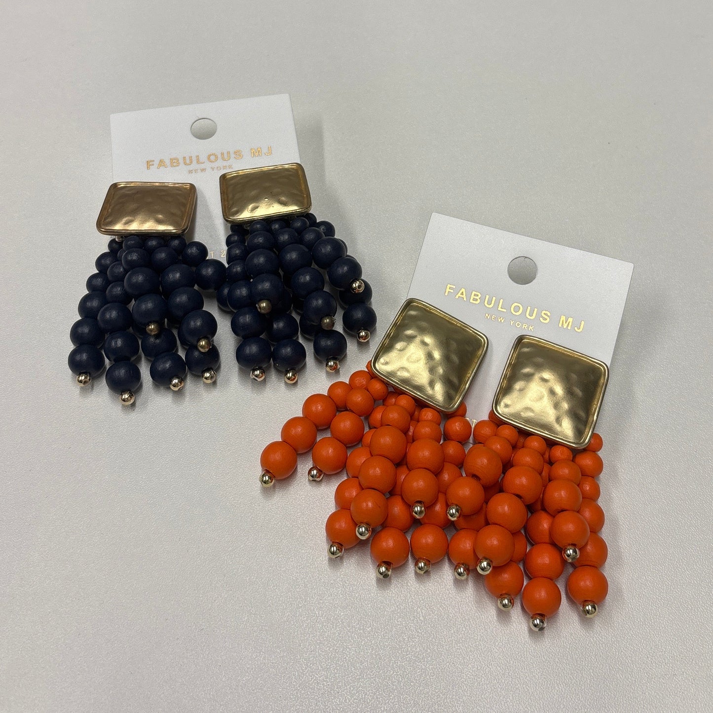 Square and Wood Fringe Earrings - SALE