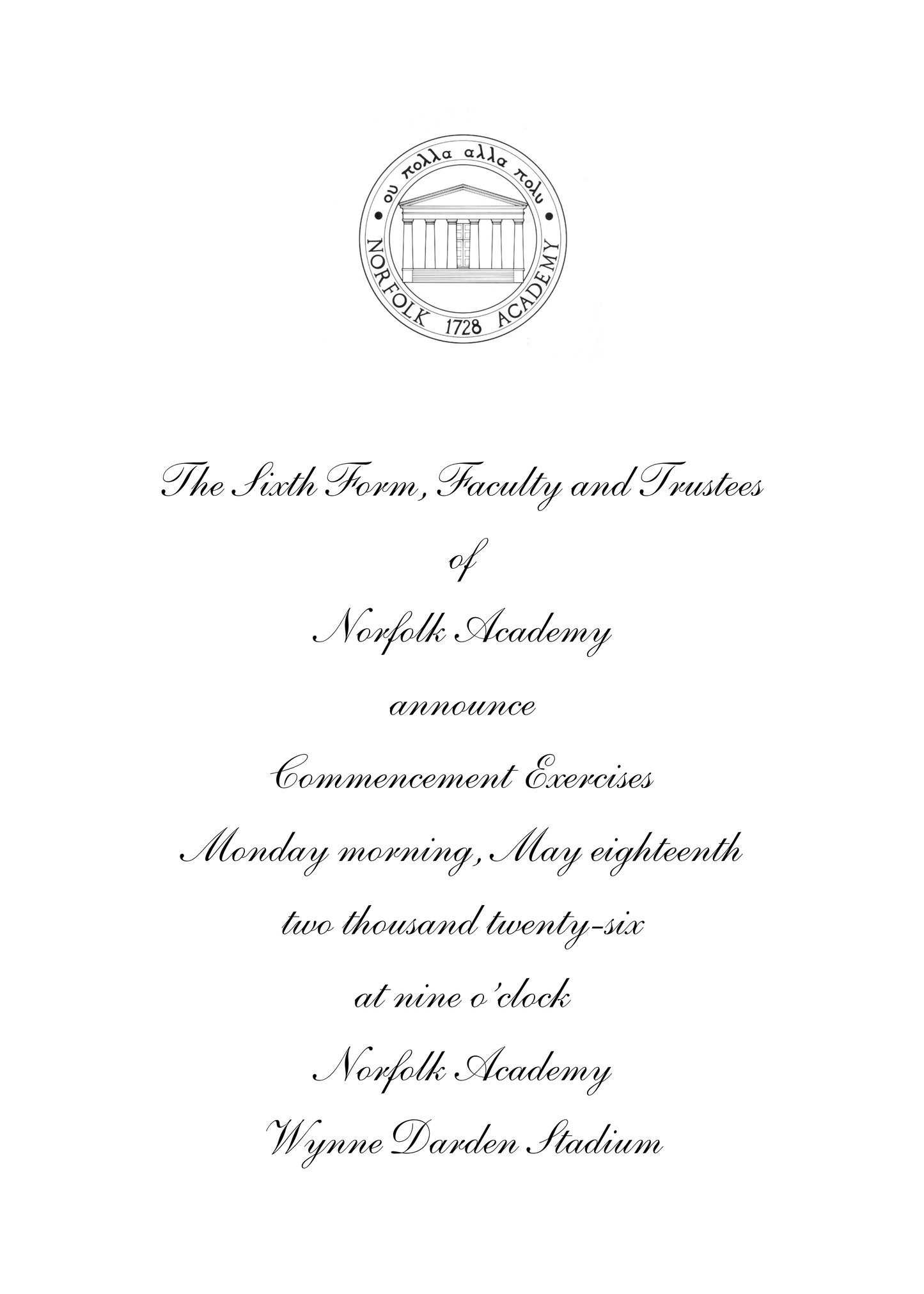 Norfolk Academy Graduation Announcement - Class of 2026