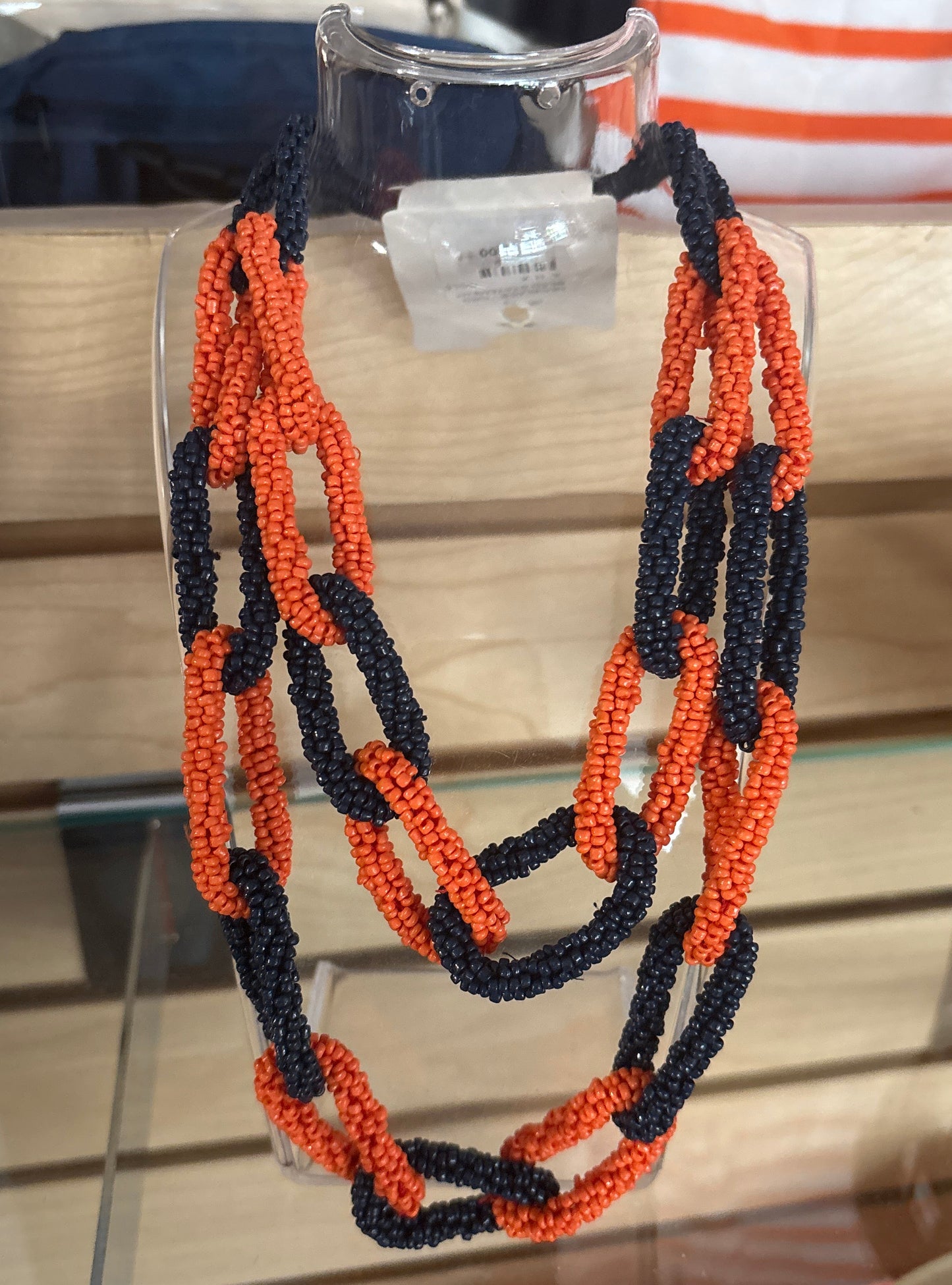 Orange and Navy Beaded Statement Necklace - SALE