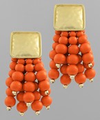 Square and Wood Fringe Earrings - SALE