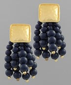 Square and Wood Fringe Earrings - SALE