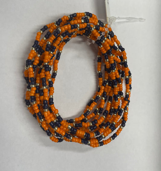 Bead Wire Orange/Navy/Gold Bracelet Set