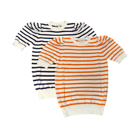 Ladies Striped Short Sleeve Sweater