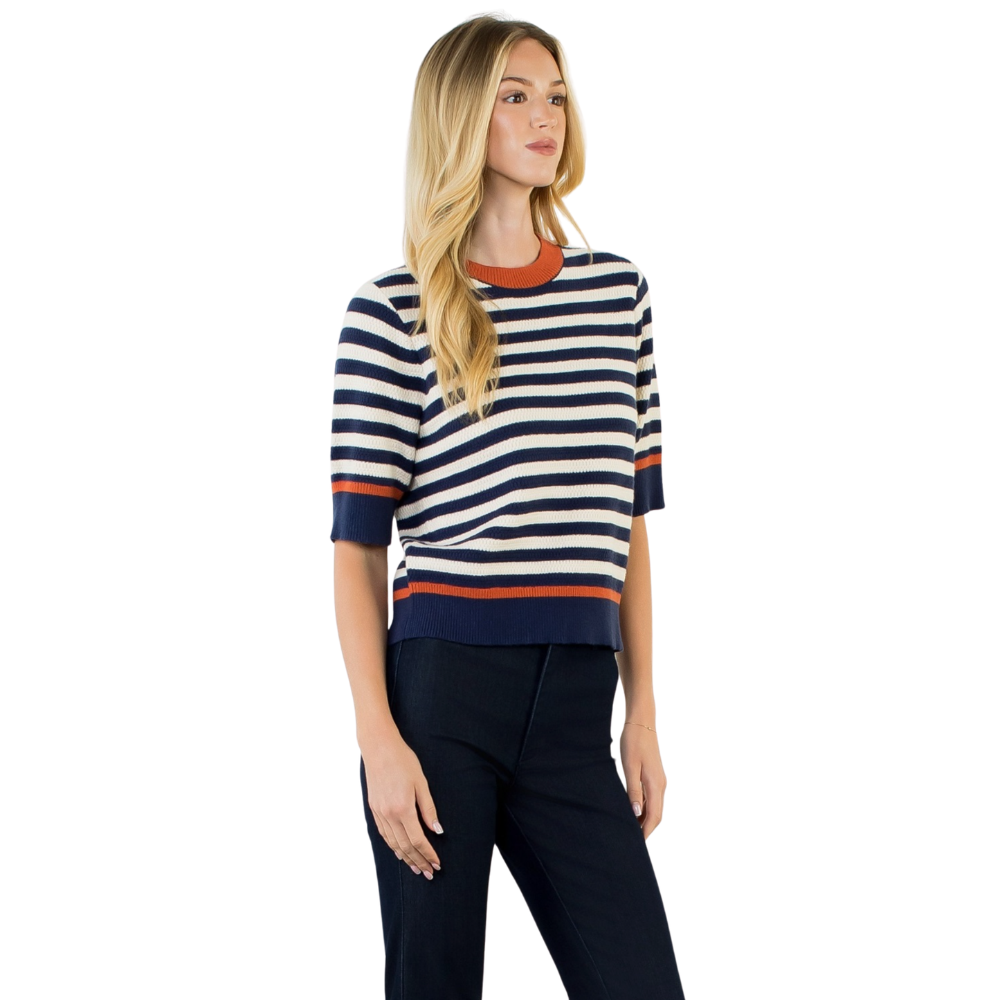 Stripe Short Sleeve Sweater by THML