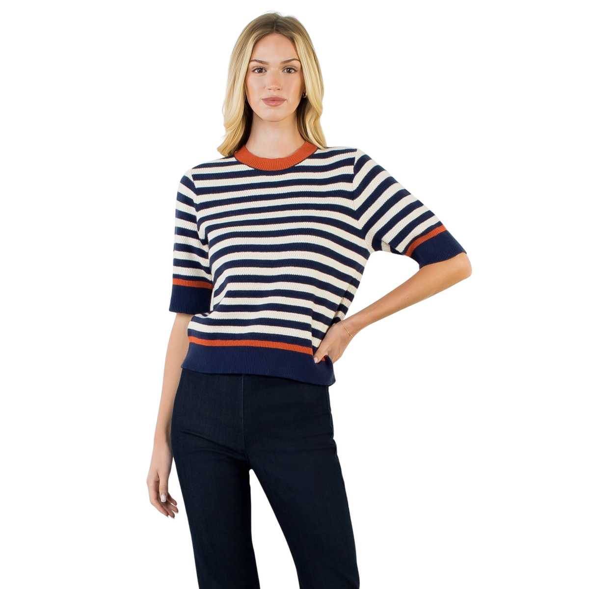 Stripe Short Sleeve Sweater by THML