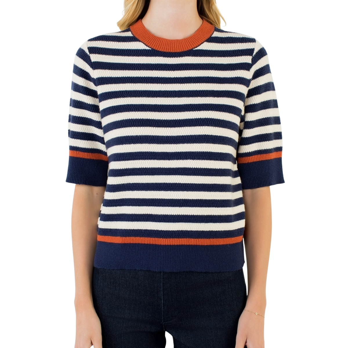 Stripe Short Sleeve Sweater by THML