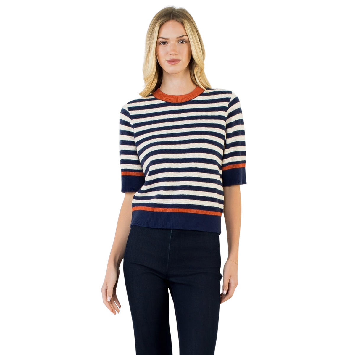 Stripe Short Sleeve Sweater by THML