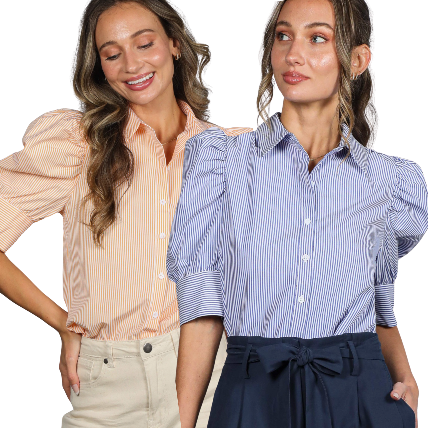 Ladies Striped Puff Sleeve Blouse - 2 Colors