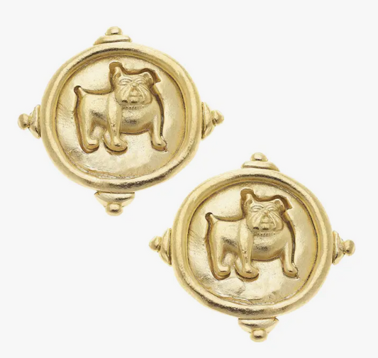 Bulldog Earrings by Susan Shaw (Gold or Silver)