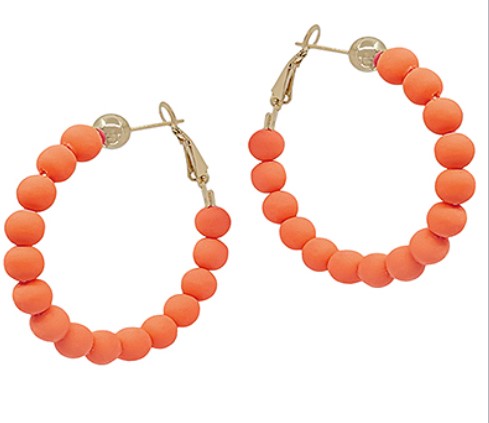 Clay Ball Hoop Earrings - Orange