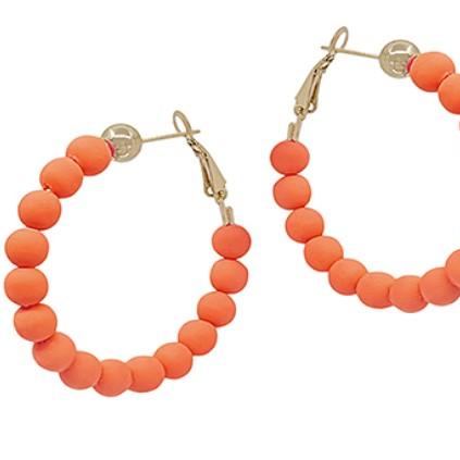 Clay Ball Hoop Earrings - Orange