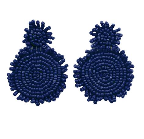 Double Bead Disk Earrings - Navy