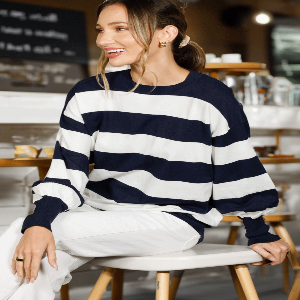 Crew Neck Stripe Long Sleeve Sweater