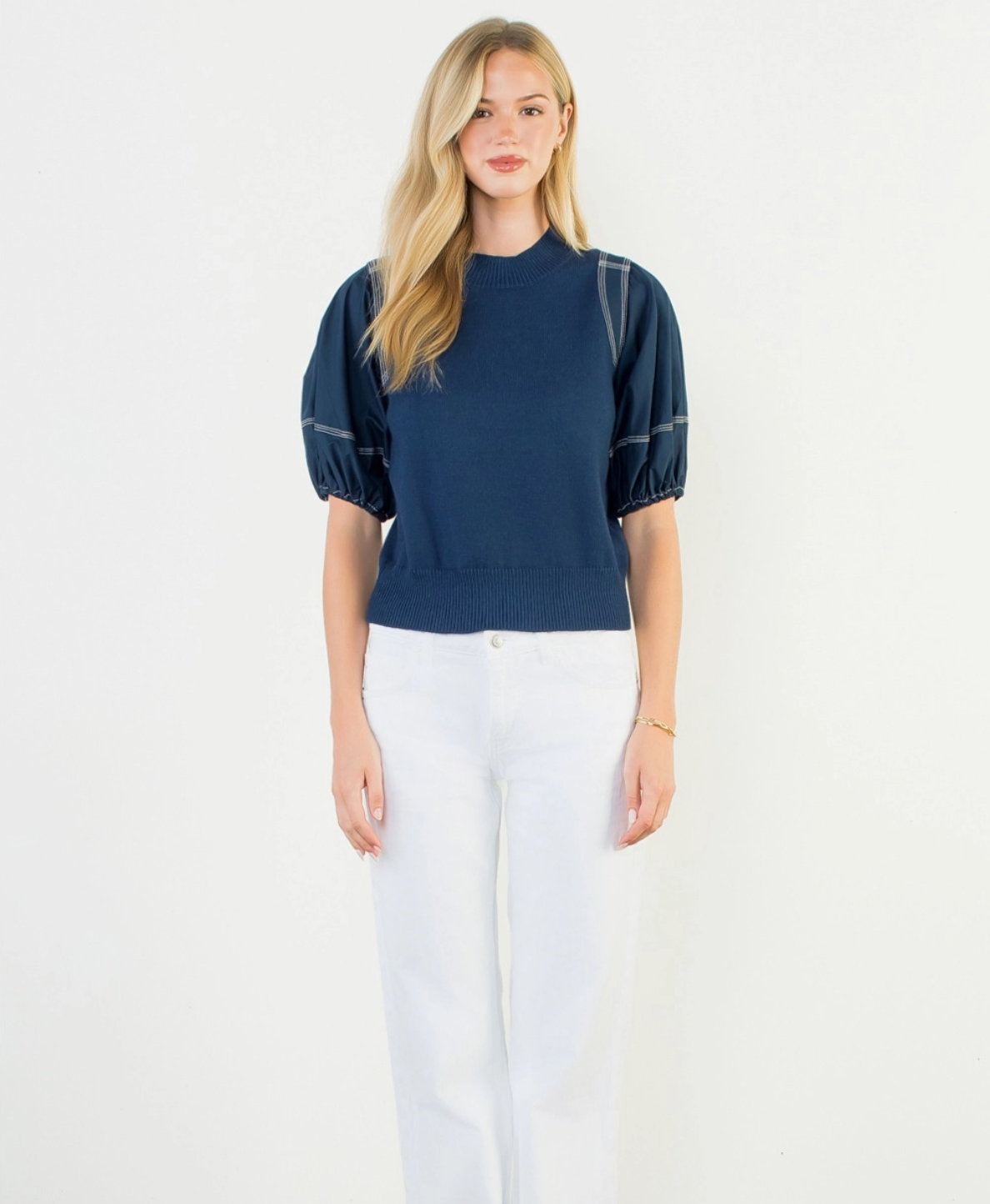 Poplin Puff Sleeve Knit Top by THML
