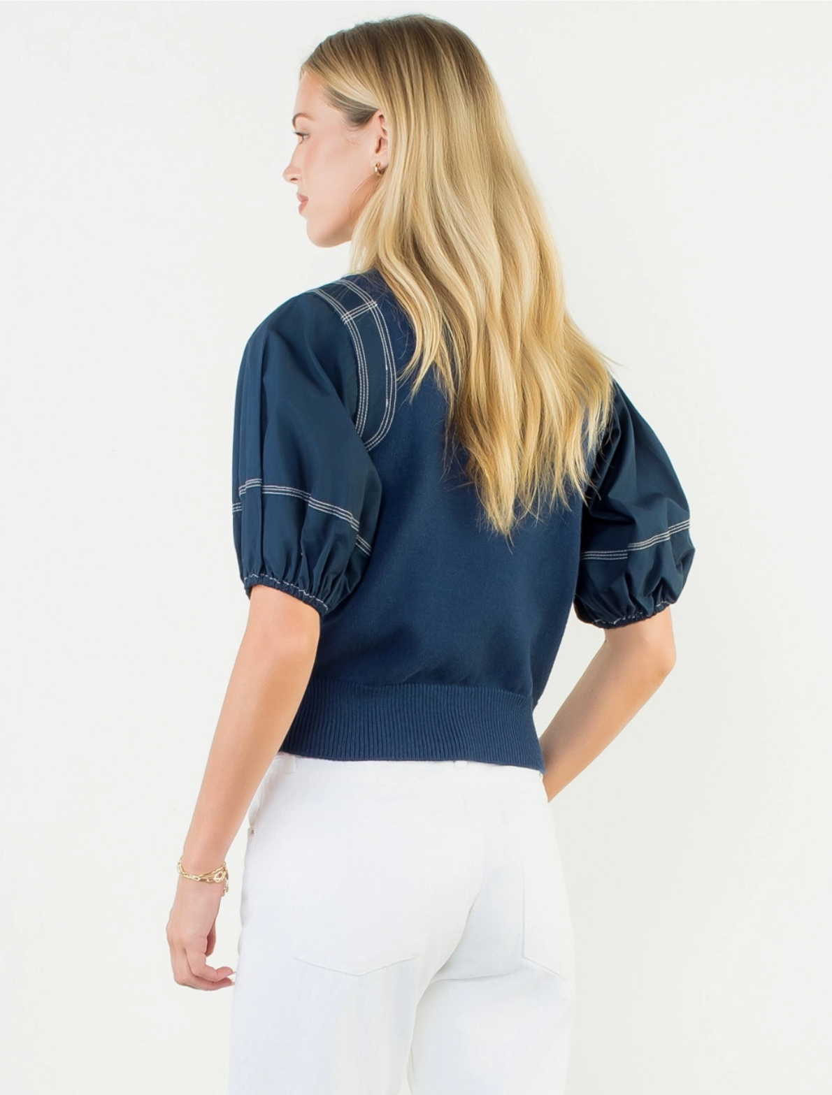 Poplin Puff Sleeve Knit Top by THML