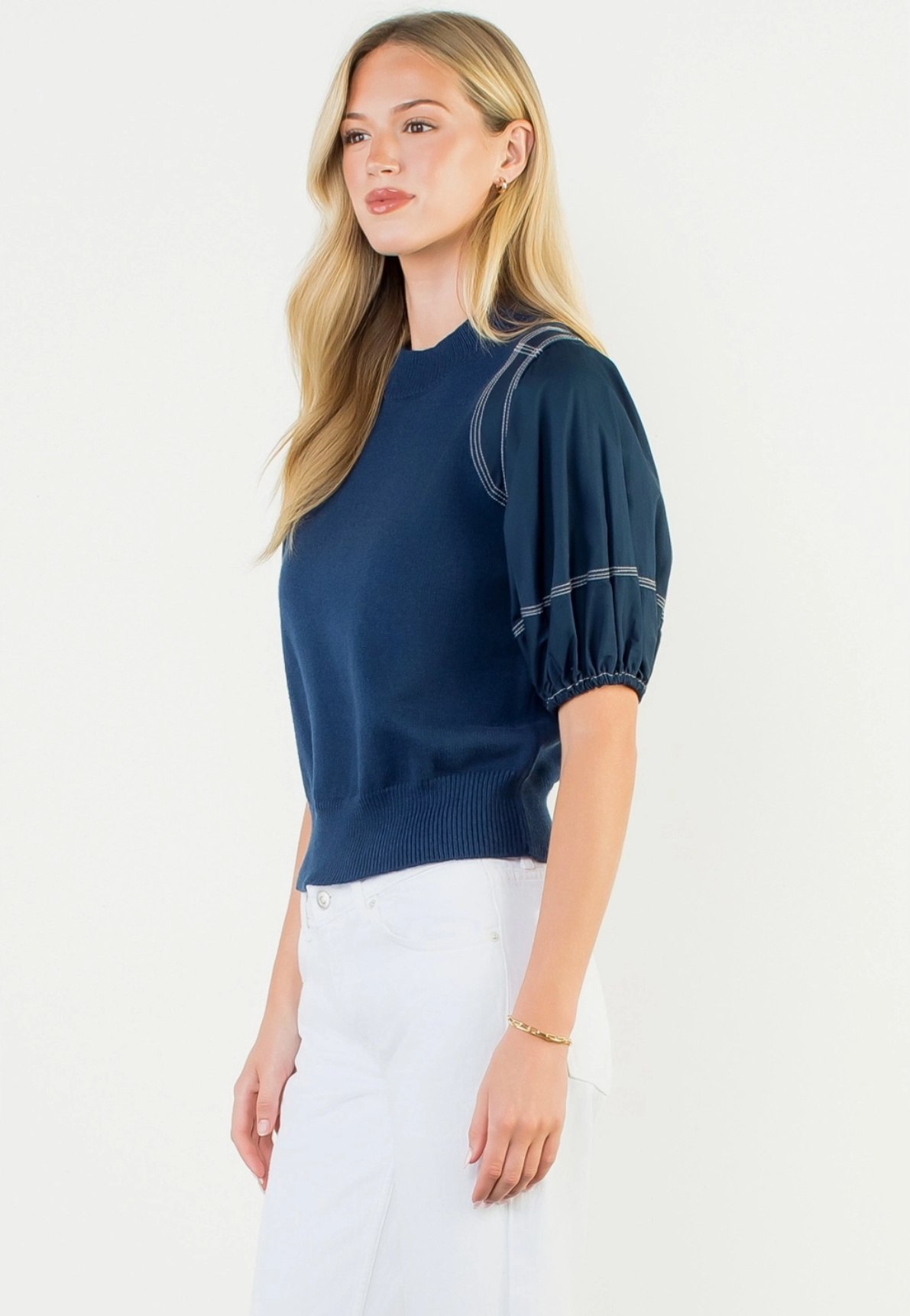 Poplin Puff Sleeve Knit Top by THML