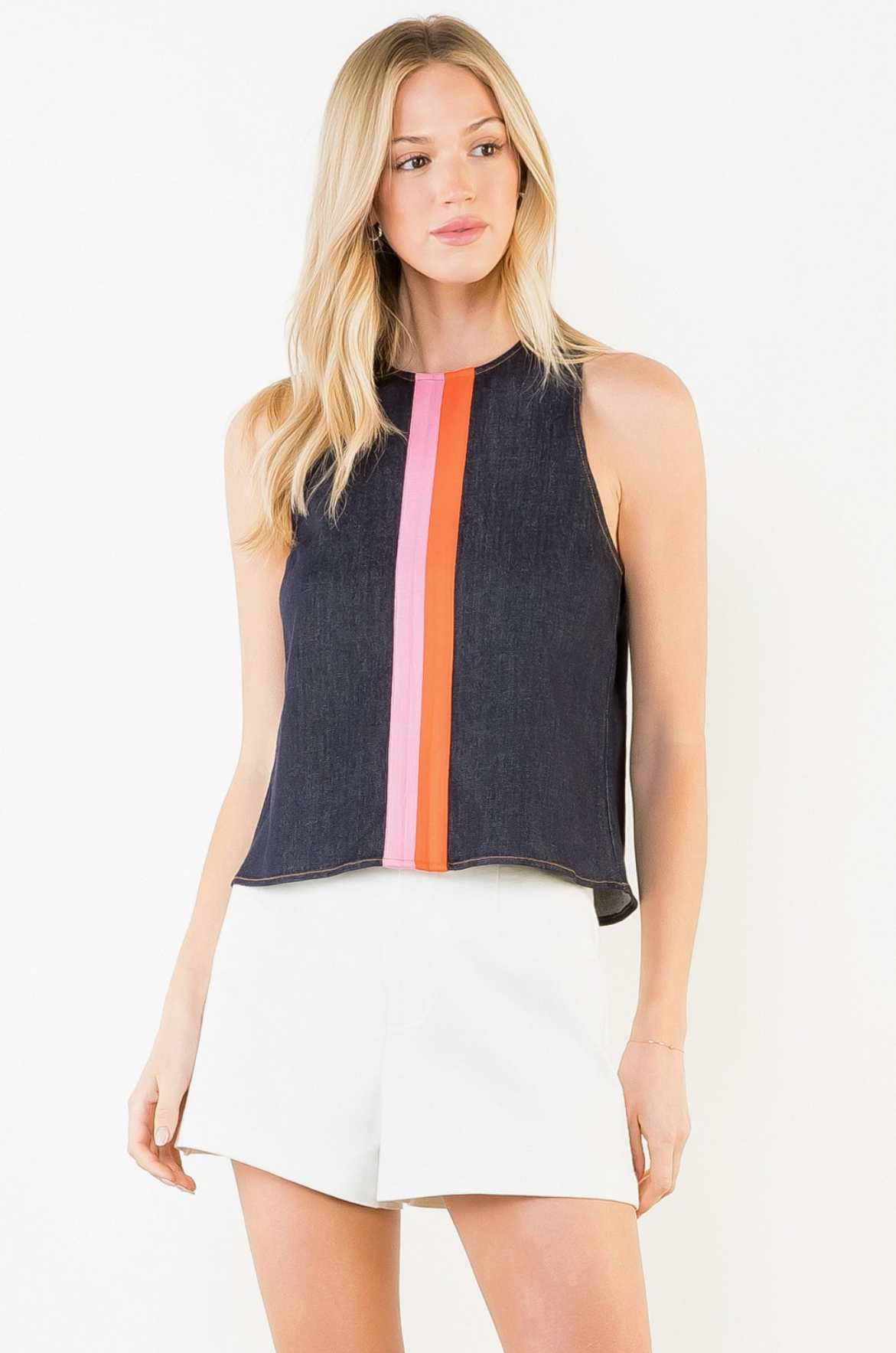 Sleeveless Stripe Denim Top by THML