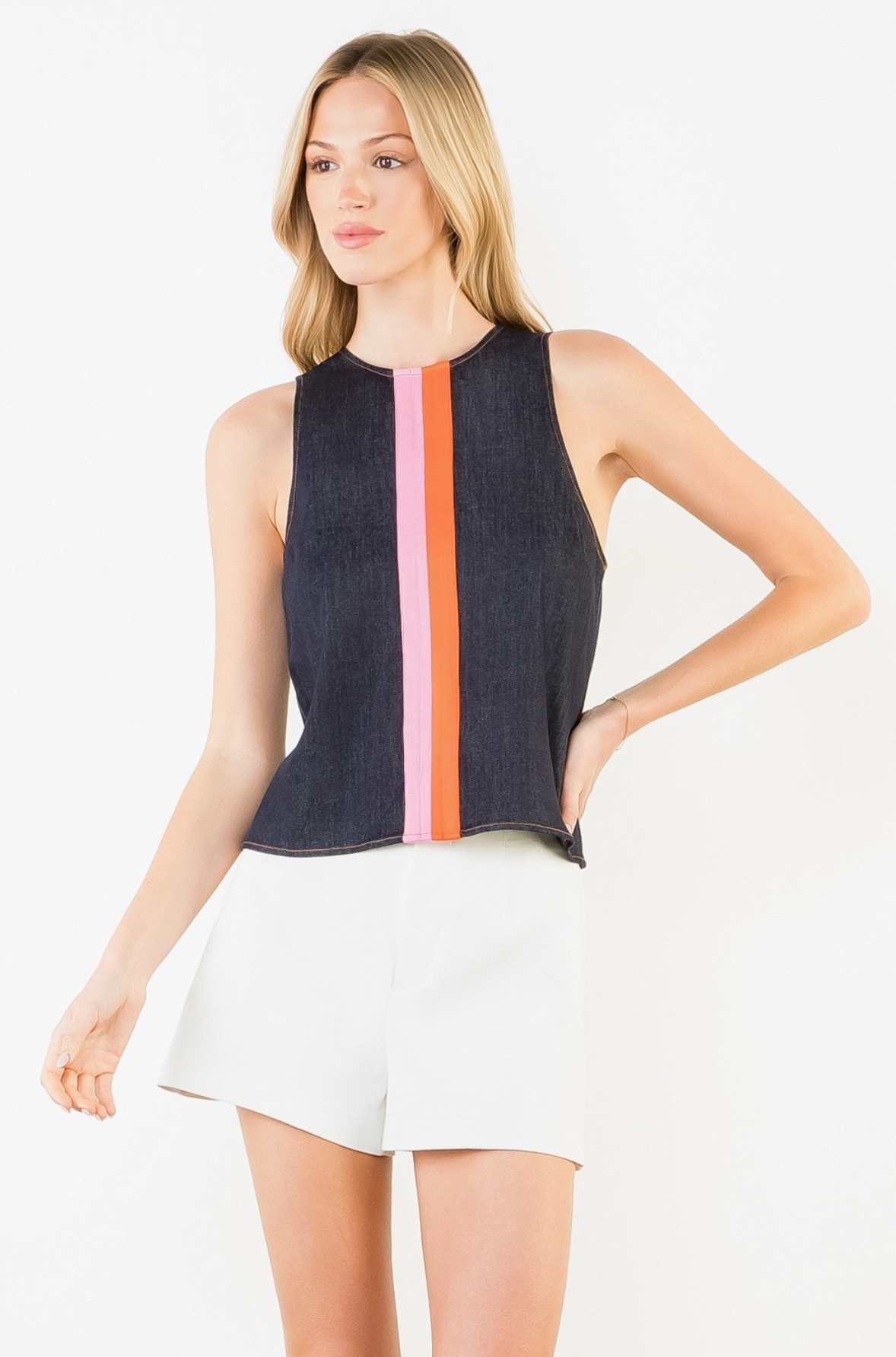Sleeveless Stripe Denim Top by THML
