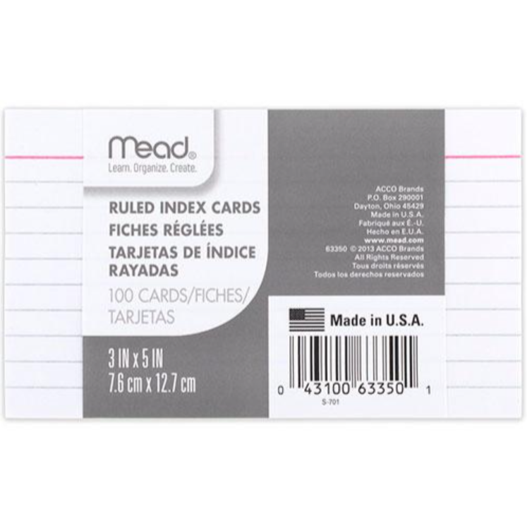 Mead Ruled Index Cards 100pk - 3" x 5"