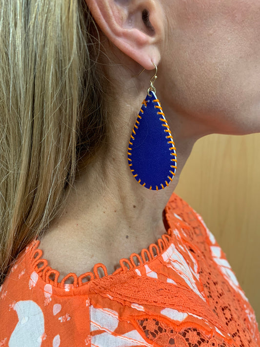 Leather Gameday Stitch Earrings - 2 colors