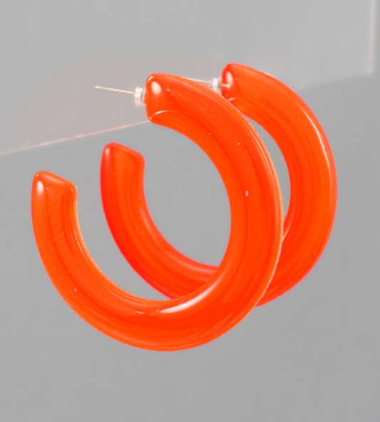 Neon Orange Epoxy Hoop Earring